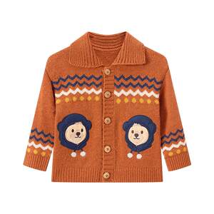 
TeenieWeenie Kids Bear Children's Clothing 25 Autumn and Winter Men and Women Lapel Fair Isle Knitted Cardigan Sweater