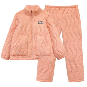 
Winter couple's thickened coral velvet pajamas three-layer quilted jacket men's and women's same style home clothes can be worn outside the suit Y210