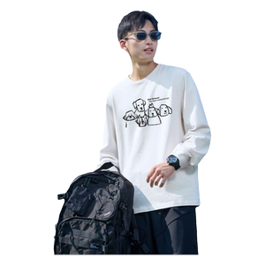 
Tangshi spring new long-sleeved T-shirt men's graffiti print cool round neck loose top with bottoming shirt t