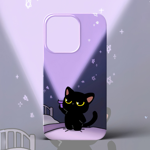 Illustration For Girls – Black Cat Night Sky – 17, 16, 15, 14, 13 iPhone Case