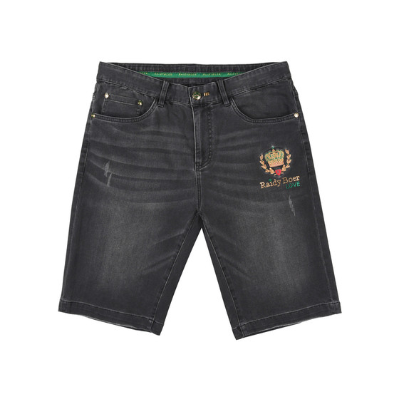 
Reddy Boer Men's Denim Shorts 2025 Summer New Embroidered Mid-waisted Micro-Elastic Cat Whisker Scratch Shorts