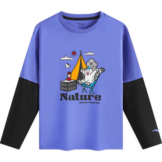 
Anta Children's Boys and Girls' Long Sleeve Shirt 2025 Autumn New Fake Two-Piece Medium Large Children's Pure Cotton Long T-Shirt Top