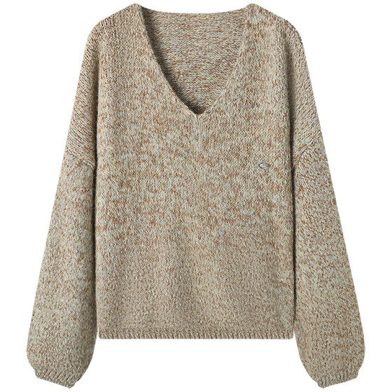 
Mutu lazy style v-neck long-sleeved pullover sweater for women 2025 winter new style small loose soft waxy sweater