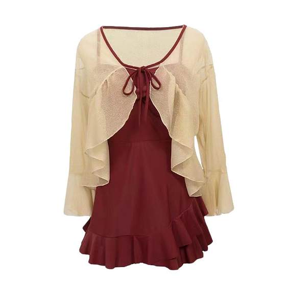 
Xu Susu 2025 new style high-end slightly fat belly-covering slimming blouse for hot spring conservative one-piece swimsuit for women