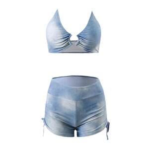 Swimsuit Vacation American tie-dyed blue three-point sports split flat angle bikini shirt three-piece set
