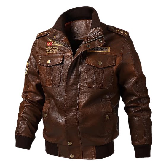 
AliExpress spring and autumn loose large size multi-pocket men's leather jacket casual washed motorcycle pu leather jacket for men