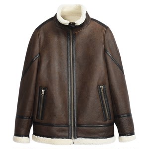 
MCS men's clothing originated from Marlboro autumn and winter American retro fitted version stand collar fur integrated wool leather jacket