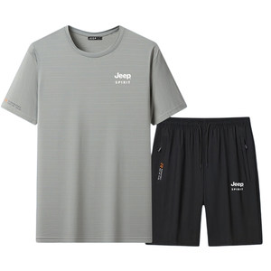 
Jeep Ice Silk Sports Suit Men's Summer Thin Large Size Quick-Drying Middle-aged and Elderly Dad Running Casual Sportswear