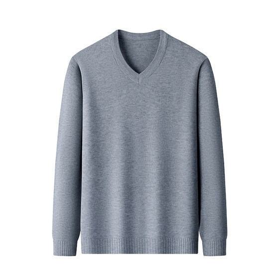 
Ordos City 100% Pure Wool Sweater Men's Autumn and Winter V-neck Warm Sweater Sweetheart Neck Knitted Cashmere Bottoming Sweater