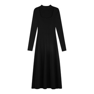 pusumede black hanging neck neck knitted dress female autumn and winter design sense bottom skirt waist thin long skirt