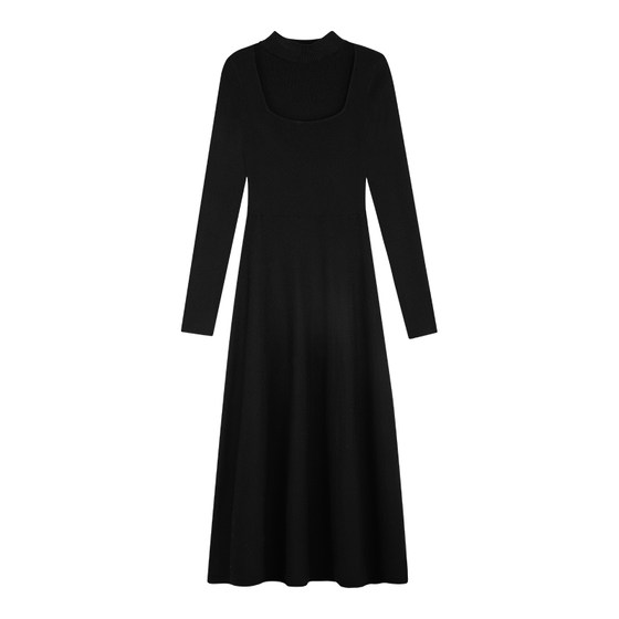 pusumede black hanging neck neck knitted dress female autumn and winter design sense bottom skirt waist thin long skirt