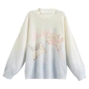 
Mori Girl Tribe Sweet Style Gradient Pullover Sweater Women's 2025 New Autumn Cartoon Jacquard Design Loose Top