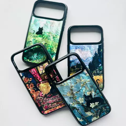 Iridescent Black Cat Floral Art Phone Case for iPhone 17, 16, 15, 14 and 13