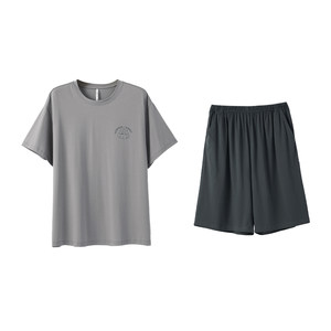 
Anzhiban summer new pure cotton pajamas men's short-sleeved simple casual loose thin home clothing suits for outside wear