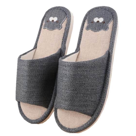 
Lines slippers men's large-size autumn and winter indoor home non-slip silent four-season cotton linen fabric floor to absorb sweat