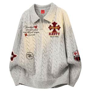 
Charles Heart American Twist Pattern Lapel Sweater Men's Winter New Trendy Brand Lazy Warm Couple Sweater