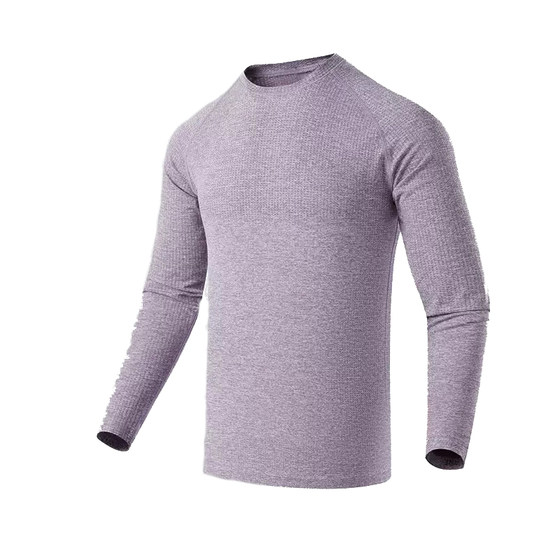 
Seamless jacquard long sleeve slim high elastic muscle fitness men's brother training round neck sports basketball T-shirt top