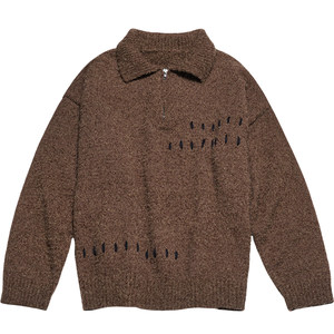 
STILLYOU retro lazy personalized hoop yarn lapel half-zip pullover sweater for women with loose stitching decoration