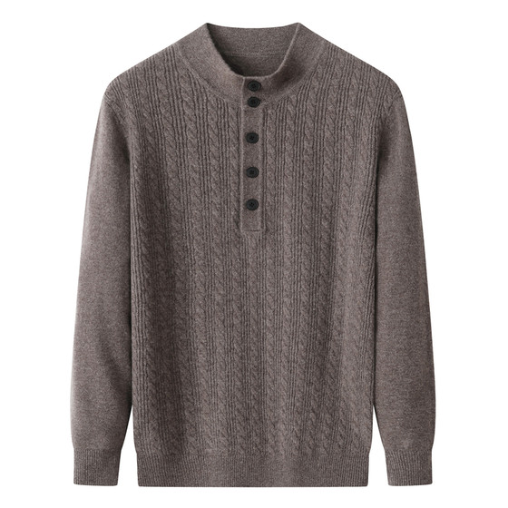 
[100% Merino Wool] Classic stand-up collar twist knitted sweater for men with pure wool sweater in winter