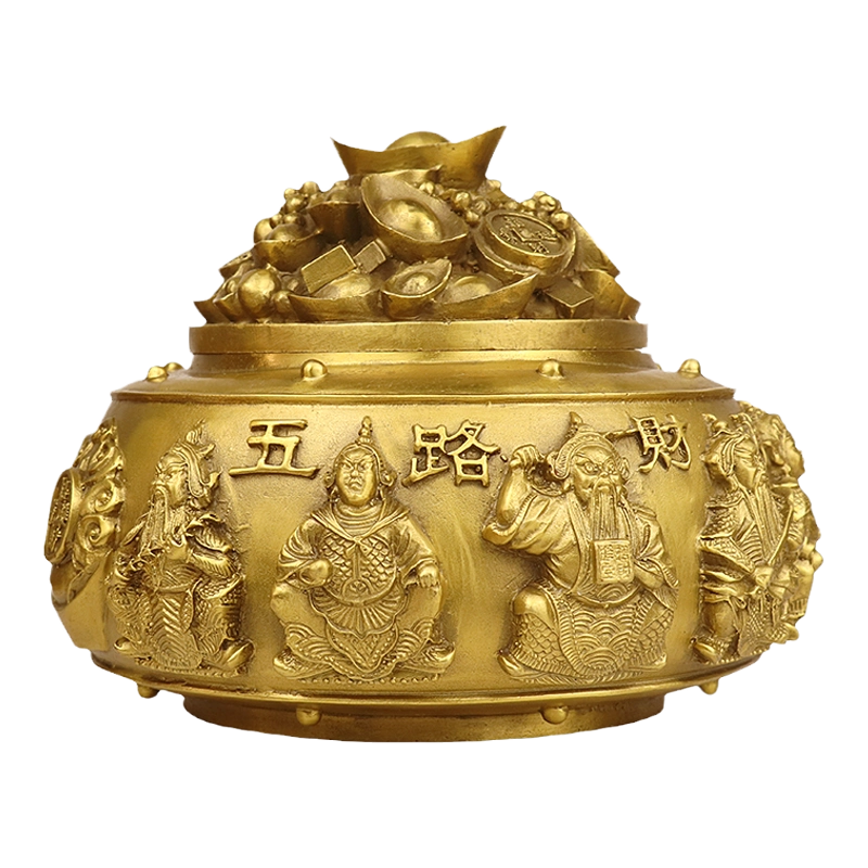 銅制 五路財神元宝 聚宝盆 招財進宝 応接間 博古架 装飾品 現代工芸品 置物 銅制 五路財神元宝 聚宝盆 招財進宝 応接間 博古架 装飾品 現代