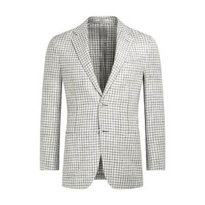 
Ole SUITSUPPLY light gray tussah silk blended jacket men's plaid suit top
