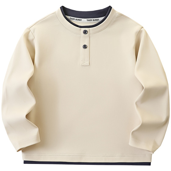 
Boys spring Henry collar long-sleeved T-shirt 2026 new large children's versatile pullover T-shirt children's solid color bottoming shirt