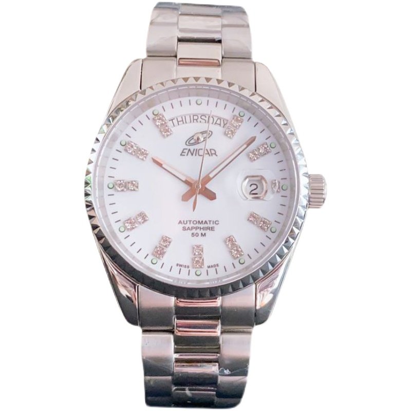 MONTRE SEESTERN 382 Automatique Homme - Cadran Blanc, Bracelet Cuir Noir - NEUVE étiquettes