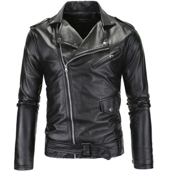 Leather jacket jacket fashion jacket lapel locomotives with the same young walker walking meaty nigern tide men's clothing autumn autumn clothes

