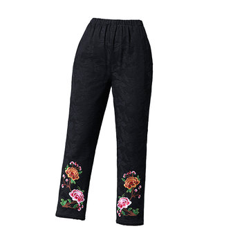 100% cotton embroidered thickened quilted ethnic style cotton pants for the elderly