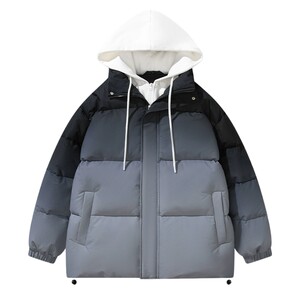 
Matt's beautiful fashion brand gradient color fake two-piece cotton coat men's winter thickened warm and cold hooded jacket