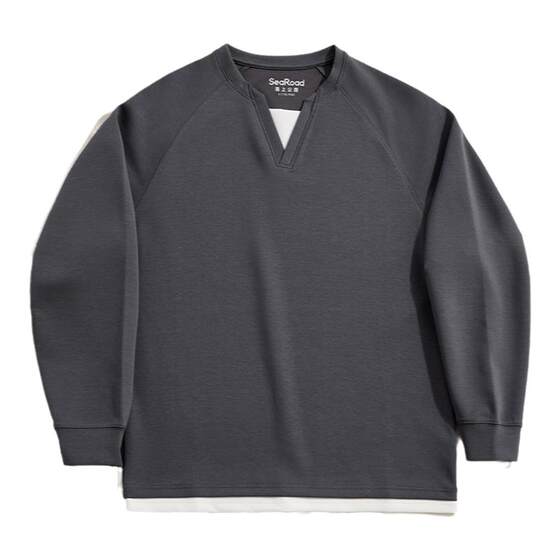 
Sea Highway Fake Two-Piece Long-Sleeved T-Shirt Men's Spring and Autumn Contrast Color Splicing Versatile Commuting Casual Round Neck Top