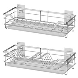 Wall-mounted hole-free kitchen dish rack and drain rack