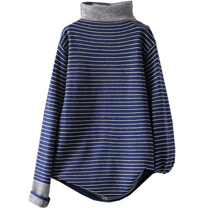 Autumn and winter large -size literary and Korean version of thin striped high -neck knitwear pile collar bottom knit sweater 200*0.5kg top
