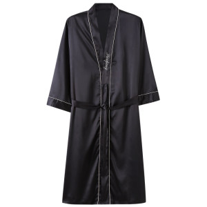 
Cat man black men pajamas pajamas pajamas spring and summer ice thin silk quarter-sleeved long bathrobe home clothes