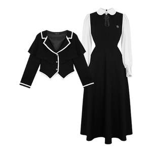 
Annie is not popular, elegant lady, fake two-piece classic logo skirt for women, slightly fat, large size, waisted, college style dress