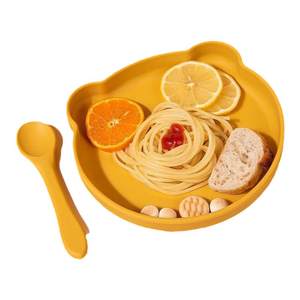 Baby dining plate silicone suction cup integrated autonomous eating anti -fall children's bear tableware tableware supplementary food bowl -specific baby
