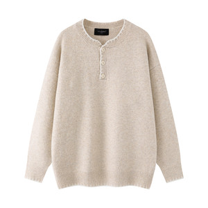 
Dream made hand-stitched Henry collar wool blend sweater for men in autumn and winter with old money style sweater