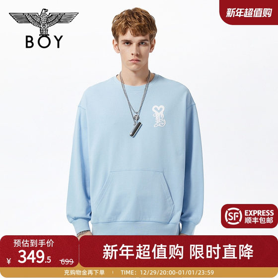 BOYLONDON潮牌圆领卫衣春装男女同款宽松朋克蓝色套头衫N03010