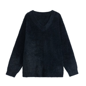 
pusumede lax Tiancai soft white imitation mink v-neck sweater women's loose pullover sweater top