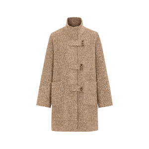 
dorydory Khaki Horn Button Hoop Wool Coat Women's Stand Collar Mid-Length Wool Woolen Coat Autumn and Winter