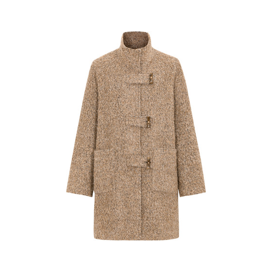 
dorydory Khaki Horn Button Hoop Wool Coat Women's Stand Collar Mid-Length Wool Woolen Coat Autumn and Winter