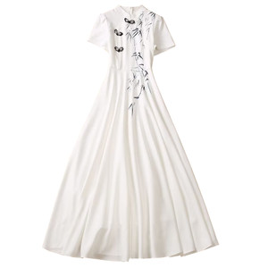 
New Chinese style national style cheongsam women's clothing 2026 summer new ink print long skirt waist waist wide dress trendy