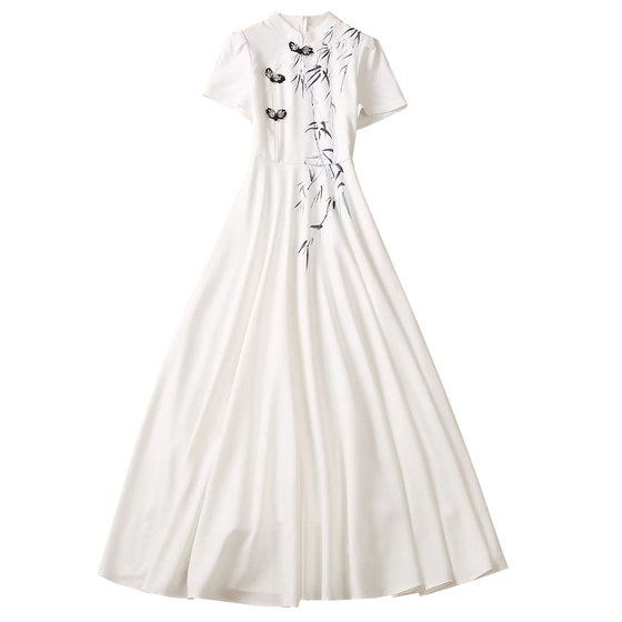 
New Chinese style national style cheongsam women's clothing 2026 summer new ink print long skirt waist waist wide dress trendy
