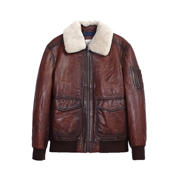 
MCS men's clothing originated from Marlboro autumn and winter sheep fur collar warm genuine leather leather jacket fashionable casual jacket men