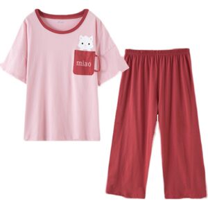 
Dinggua Guagua Guagua couple pajamas for women in summer pure cotton short-sleeved cropped pants men's suit home clothes men's women