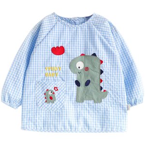 
Boys' Clothes Plaid Cartoon Cute Baby Dinosaur Infant Child Spring and Autumn Thin Style Axi Heyue Waterproof and Dirty Food Clothes