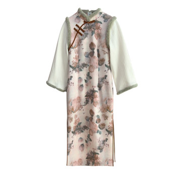 Meet the new plus size plus velvet Chinese style fake two-piece cheongsam