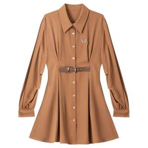 
KEIKO Bath Style Belted Slim Dress Spring Commuting French Retro Lantern Sleeve Draped A-Line Shirt Skirt