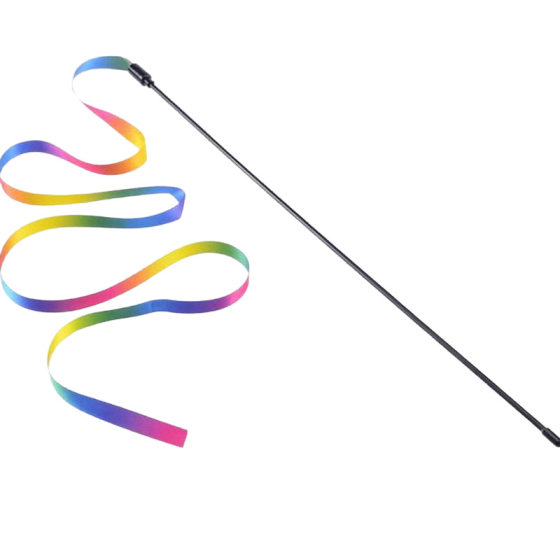 
Double-sided rainbow ribbon cat funny stick, bite-resistant rainbow with black rod cat toy, self-pleasure and boredom relief cat supplies