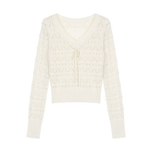 
MULVAN spring scheming hollow V-neck strappy sweater top for women with design and temperament short sweater